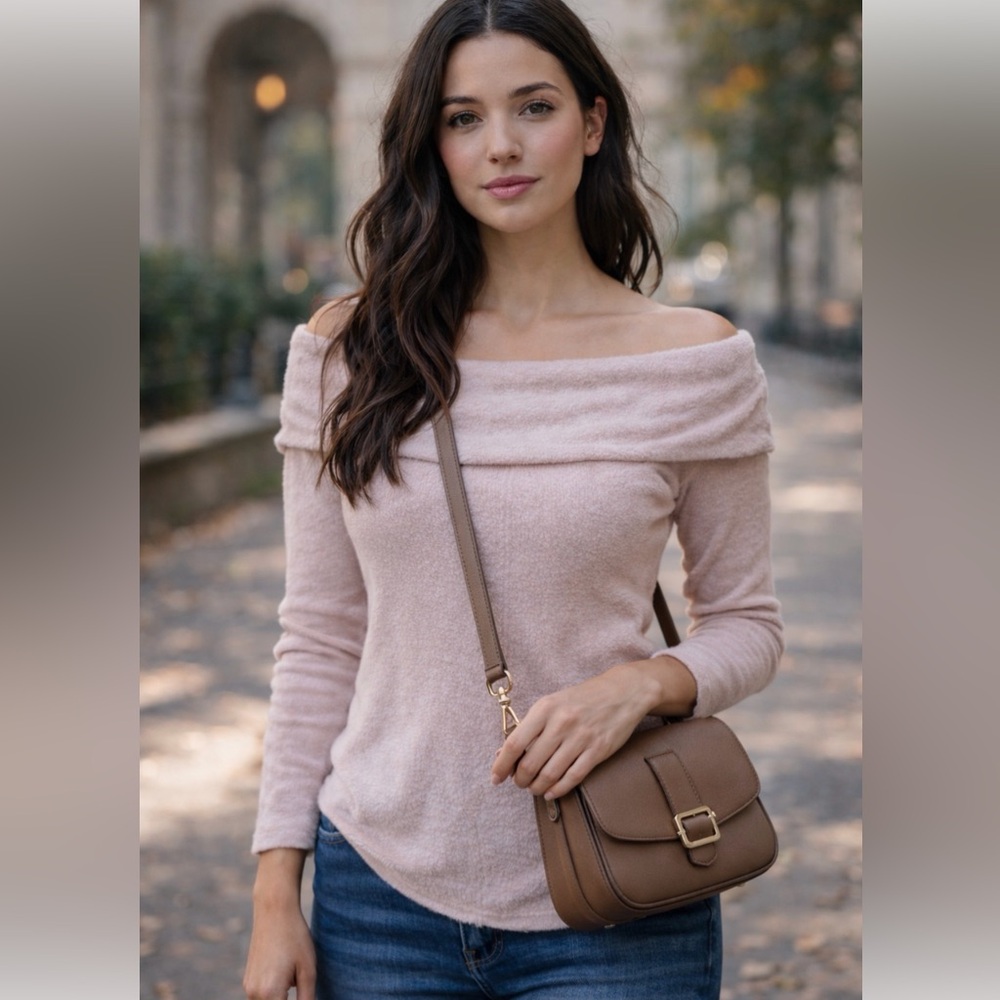 Free People “Intimately” Off-the-Shoulder Cream / Dusty Rose Sweater